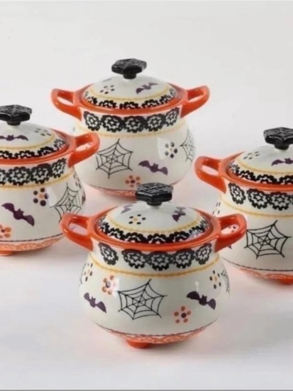 Temptations boofetti Halloween Ceramic crocks  with figura Lids - Orange & black
